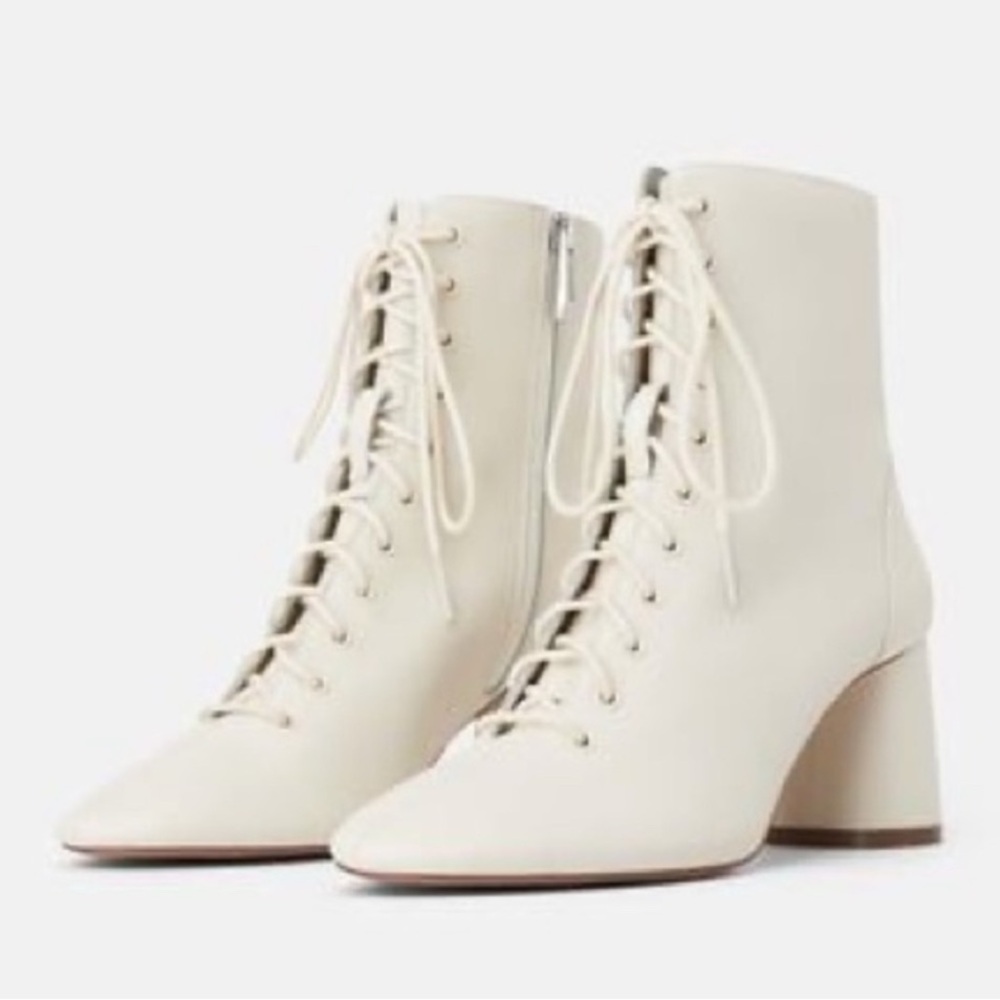 zara white lace up boot edwardian heeled booties